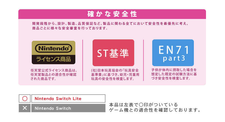 確かな安全性、対応ゲーム機